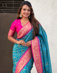 Sky Blue Soft Silk Zari Woven Premium Patola Saree with Contrast Weaves
