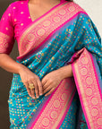 Sky Blue Soft Silk Zari Woven Premium Patola Saree with Contrast Weaves
