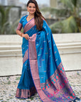 Blue Dual Zari Woven Yeola Traditional Paithani Silk Saree