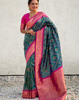 Green Soft Silk Zari Woven Premium Patola Saree with Contrast Weaves
