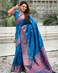 Blue Dual Zari Woven Yeola Traditional Paithani Silk Saree