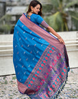 Blue Dual Zari Woven Yeola Traditional Paithani Silk Saree