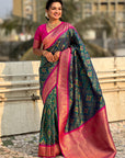Green Soft Silk Zari Woven Premium Patola Saree with Contrast Weaves