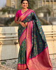 Green Soft Silk Zari Woven Premium Patola Saree with Contrast Weaves