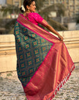 Green Soft Silk Zari Woven Premium Patola Saree with Contrast Weaves