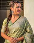 Green Banarasi Jaal Satin Silk Pink Zari Woven Saree