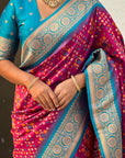 Magenta Soft Silk Zari Woven Premium Patola Saree with Contrast Weaves