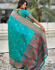 Aqua Blue Dual Zari Woven Yeola Traditional Paithani Silk Saree