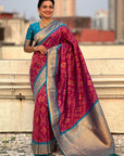 Magenta Soft Silk Zari Woven Premium Patola Saree with Contrast Weaves