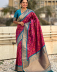 Magenta Soft Silk Zari Woven Premium Patola Saree with Contrast Weaves