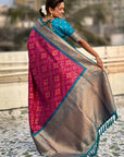 Magenta Soft Silk Zari Woven Premium Patola Saree with Contrast Weaves