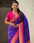 Violet Soft Silk Zari Woven Premium Patola Saree with Contrast Weaves