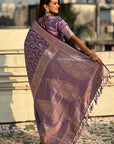 Lavender Banarasi Jaal Satin Silk Pink Zari Woven Saree