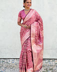 Pink Banarasi Jaal Satin Silk Pink Zari Woven Saree