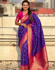 Violet Soft Silk Zari Woven Premium Patola Saree with Contrast Weaves