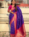 Violet Soft Silk Zari Woven Premium Patola Saree with Contrast Weaves