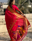 Pink Zari Woven Gudi Padwa Special Paithani Silk Saree