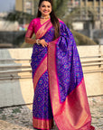 Violet Soft Silk Zari Woven Premium Patola Saree with Contrast Weaves