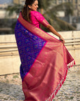Violet Soft Silk Zari Woven Premium Patola Saree with Contrast Weaves