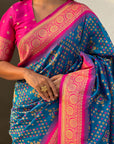 Blue Soft Silk Zari Woven Premium Patola Saree with Contrast Weaves