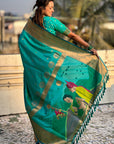 Sea Green Zari Woven Gudi Padwa Special Paithani Silk Saree