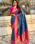 Blue Soft Silk Zari Woven Premium Patola Saree with Contrast Weaves