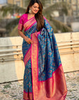 Blue Soft Silk Zari Woven Premium Patola Saree with Contrast Weaves