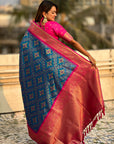 Blue Soft Silk Zari Woven Premium Patola Saree with Contrast Weaves