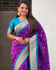 Purple Soft Silk Zari Woven Premium Patola Saree with Contrast Weaves