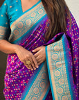 Purple Soft Silk Zari Woven Premium Patola Saree with Contrast Weaves
