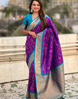 Purple Soft Silk Zari Woven Premium Patola Saree with Contrast Weaves