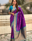 Purple Soft Silk Zari Woven Premium Patola Saree with Contrast Weaves