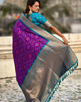 Purple Soft Silk Zari Woven Premium Patola Saree with Contrast Weaves