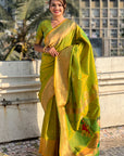 Mehendi Green Zari Woven Gudi Padwa Special Paithani Silk Saree