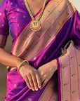 Wine Zari Woven Gudi Padwa Special Paithani Silk Saree