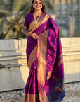Wine Zari Woven Gudi Padwa Special Paithani Silk Saree