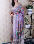 Lavender Soft Tussar Silk Nature Printed Zari Woven Saree