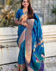 Blue Zari Woven Gudi Padwa Special Paithani Silk Saree