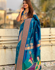 Blue Zari Woven Gudi Padwa Special Paithani Silk Saree