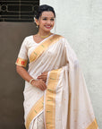 Cream Zari Woven Mahalaxmi God Paithani Silk Saree