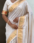 Cream Zari Woven Mahalaxmi God Paithani Silk Saree
