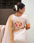Cream Zari Woven Mahalaxmi God Paithani Silk Saree