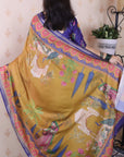 Gold Soft Tussar Silk Pichwai Traditional Printed Zari Woven Saree
