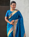 Blue Zari Woven Mahalaxmi God Paithani Silk Saree
