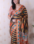 Orange Soft Tussar Silk Striped Traditional Printed Zari Woven Saree