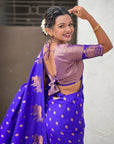 Violet Soft Silk Dual Zari Woven Saree with Nandi Border