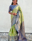 Green Kanjivaram Soft Tissue Silk Leheriya Traditional Zari Woven Saree