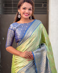 Green Kanjivaram Soft Tissue Silk Leheriya Traditional Zari Woven Saree