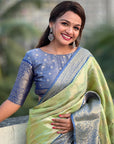 Green Kanjivaram Soft Tissue Silk Leheriya Traditional Zari Woven Saree