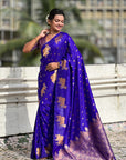 Violet Soft Silk Dual Zari Woven Saree with Nandi Border